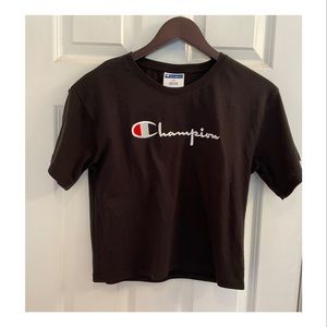 Champion Logo Cropped T-Shirt - Girls Size XL - Black